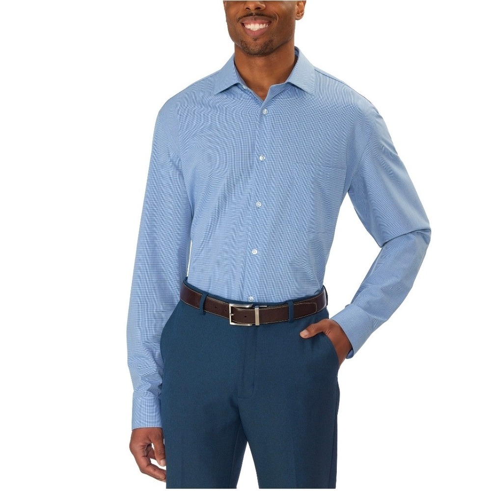 Calvin Klein Mens XL Blue Soft Multi-Stretch Regular Fit Dress Shirt NWT
